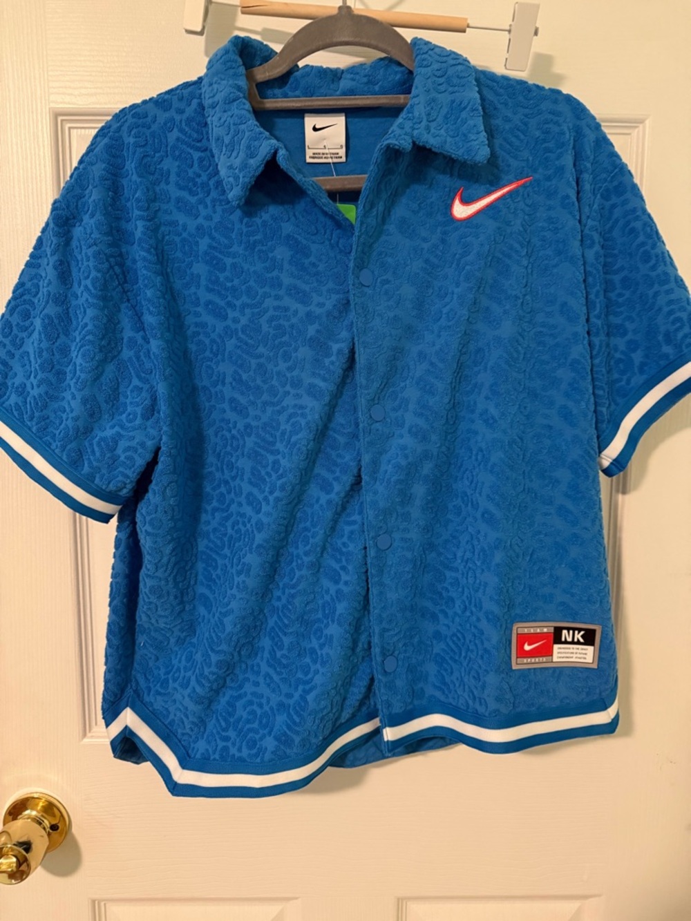 Nike Kids Culture Blue Terry Cloth Oversized Textured Short Sleeve Shirt Sz Lge